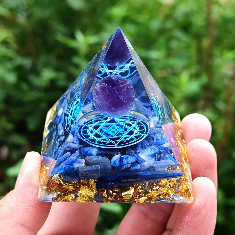 

Natural Stones Crystal Orgonite Pyramid Amethyst Peridot Energy Generator Reiki Chakra Lucky Healing Meditation Tool Home Decor