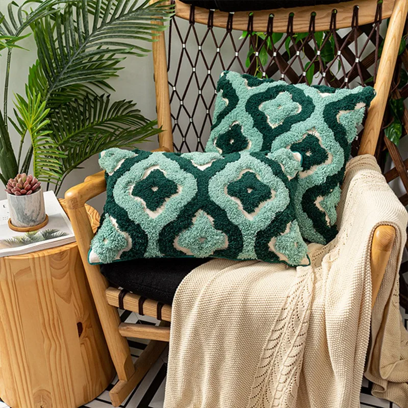 Ворсовый декоративный чехол для подушки зеленый дивана домашний декор ручной