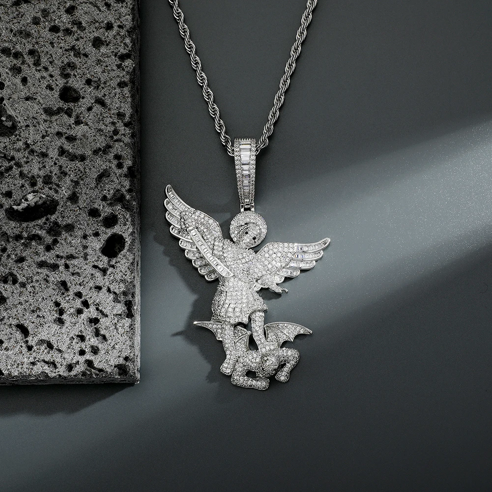 Фото TOPGRILLZ St Michael The Archangel кулон ожерелье высокое качество медь с микро проложить кубического циркония хип-хоп пара ювелирных изделий №4