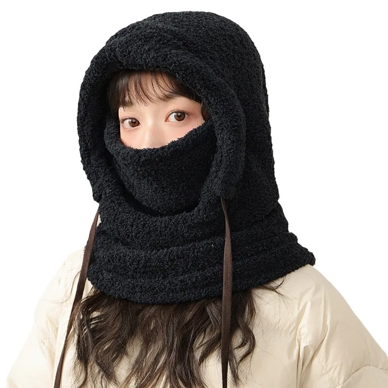 Hat Women Autumn and Winter Warm Artifact Cycling Windproof Cold-Proof Plush Earmuff Sleeve Cap Men's Scarf One Hood