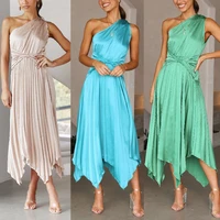 2022 summer sexy womens clothing solid color folding big swing party nightclub dress