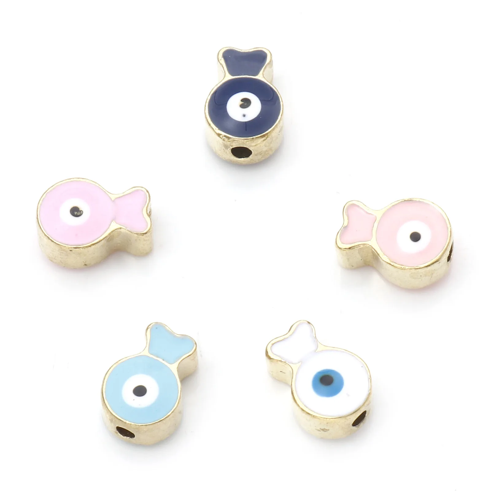 10 шт. эмалевые религиозные бусины-разделители, рыбий глаз, золотистые металлические бусины, сделай сам, изготовление ожерелья, ювелирные изделия, около 10 мм x 7 мм