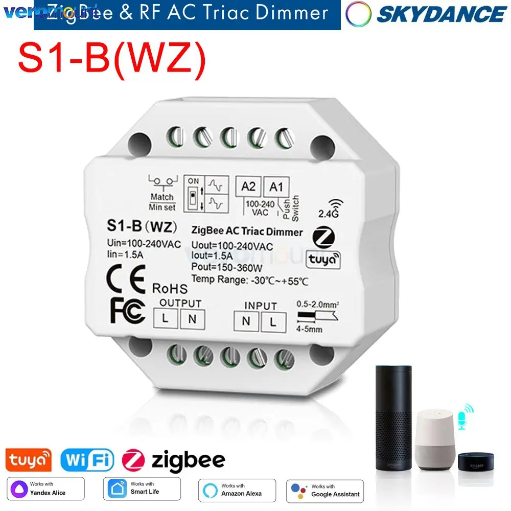 

Tuya Zigbee Dimmer 220V 230V 110V Wifi RF 2.4G Wireless Remote Control AC Triac Dimmer Push Switch for LED Bulb Lamp 220V S1-B