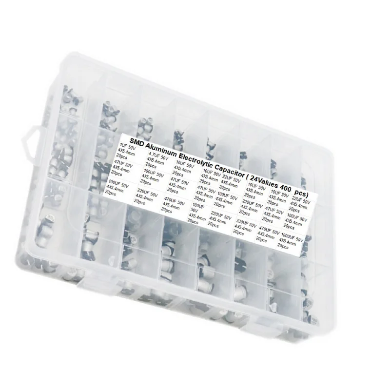 Набор алюминиевых электролитических конденсаторов SMD 400 шт. 24 значения 1 мкФ-1000
