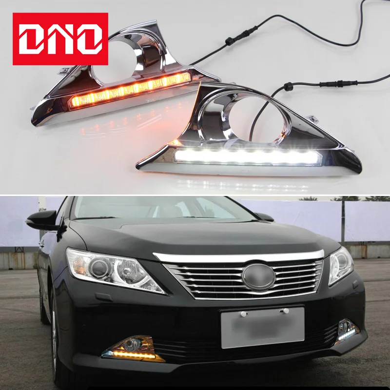 DNO Car LED DRL Daylights For Toyota Camry 2012 2013 2014 Yellow Turn Function Daytime Running Light 12v Foglamp