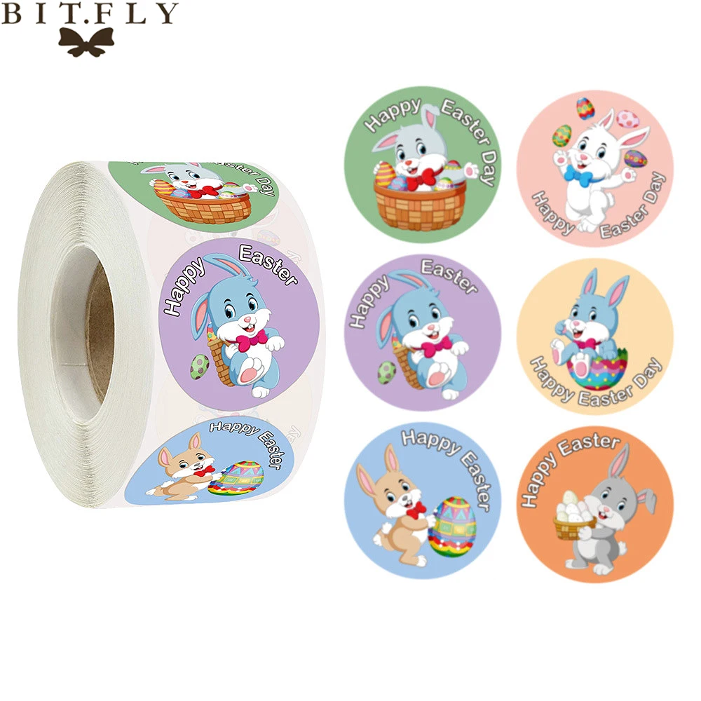 

500Pcs Happy Easter Stickers Self Adhesive Paper Sticker Cake Baking Labels Easter Party Gift Bag Box Envelope Seal Decoration