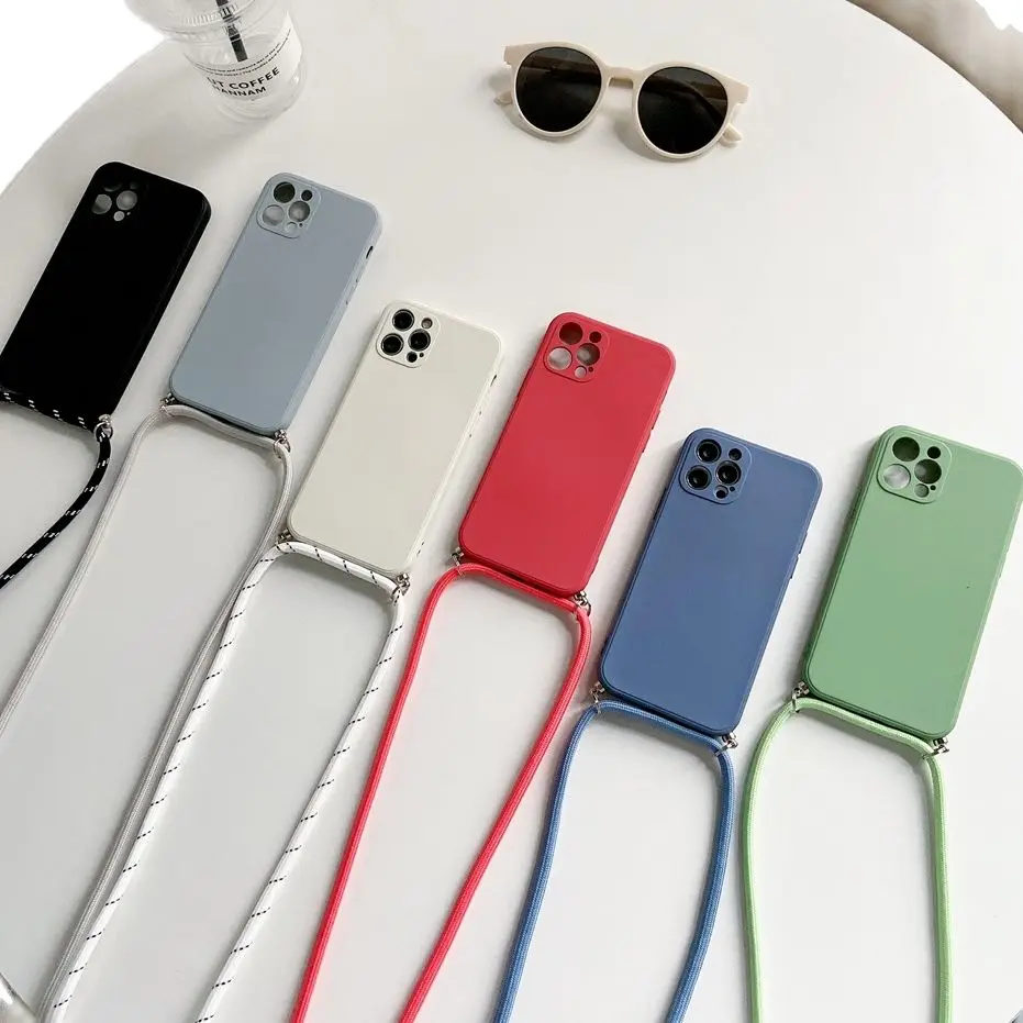 crossbody cord phone case for oppo find x3 lite reno 5 6 7 pro 4z realme 8 8i 9 a54 necklace strap lanyard liquid silicone cover free global shipping