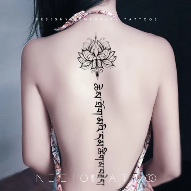 Waterproof Temporary Tattoo Sticker Sexy Black And White Ink Style Flower Line Tattoo Flash Tattoo Back Female 4