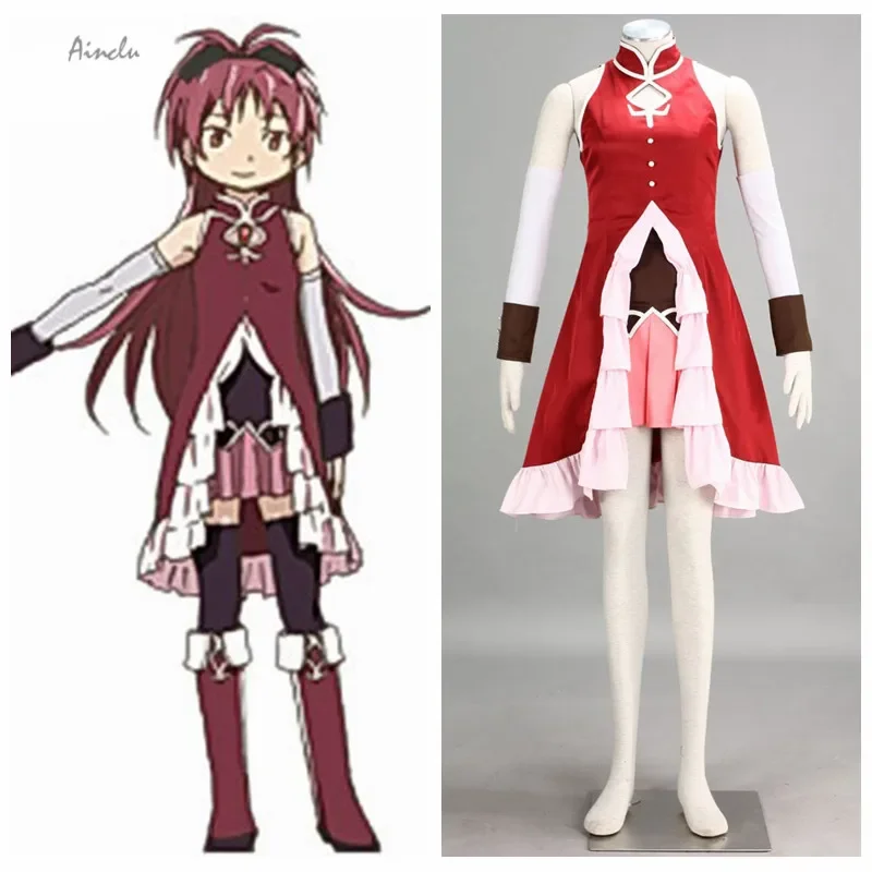 Ainclu бесплатная доставка костюм Puella Magi Madoka Magica аниме Sakura Kyoko для косплея на
