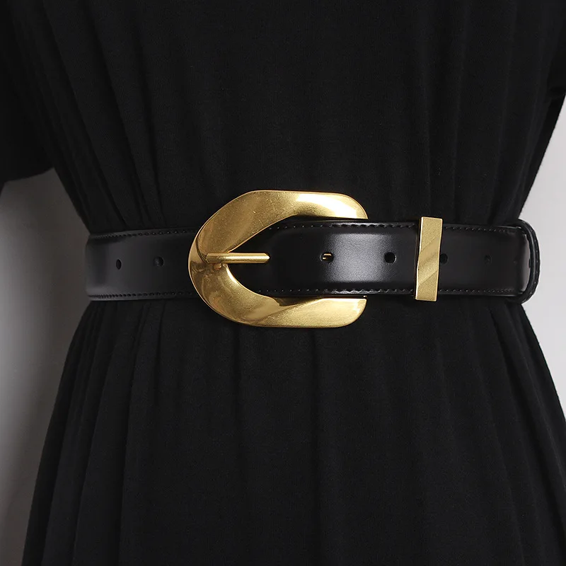 Fashion Glod Buckle Design Leather Belt for Women Simple Waistband High Quality Jean Pant Dress Belt Genuine Leather Waist Belt