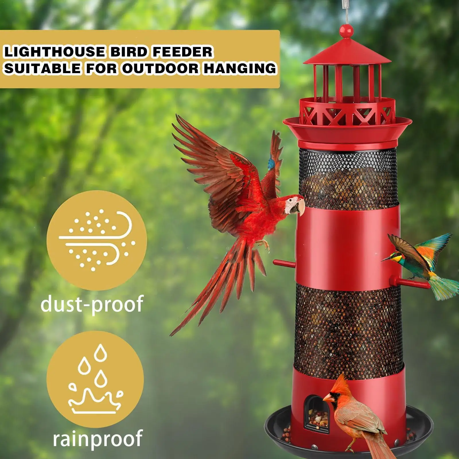 

Light Tower Bird Feeder Waterproof Solar Light Wild Hanging Bronze Metal Tray For Outdoors Garden Tree Decoration For Parro Z8l6