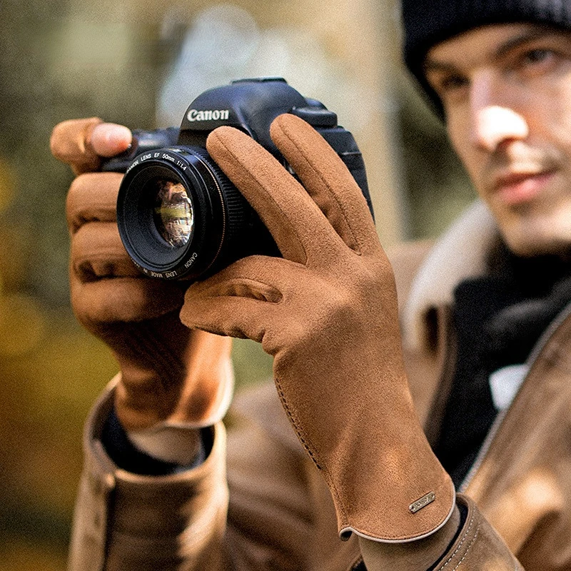 

Зимние теплые перчатки для мужчин для езды замшевые пальмовые Нескользящие утолщенные бархатные ветрозащитные