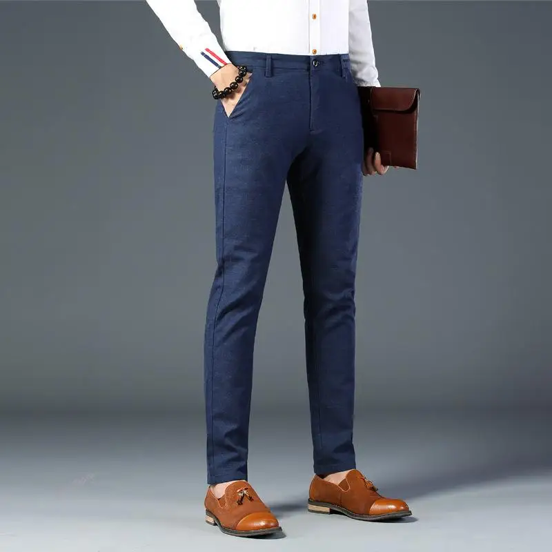 

DIMI High Quality Business Trousers Men's Straight Harem Pants Men's Stretch Stripe Casual Pants Mens Four Seasons