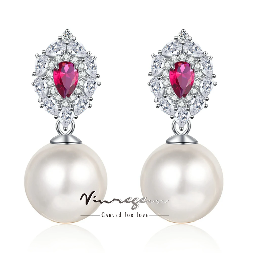 Vinregem элегантные серьги-подвески из драгоценных камней с жемчугом и Рубином