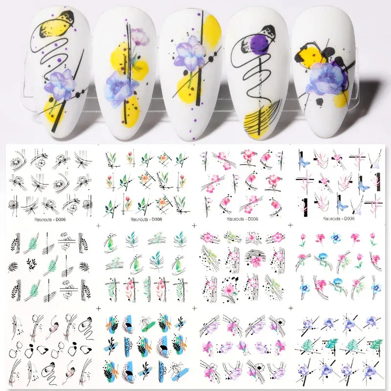 

12Pcs Water Transfer Nail Stickers Set Simple Floral Embossed Transfer Slider For Nail Art Cute Design DIY Charm Nail Decoration