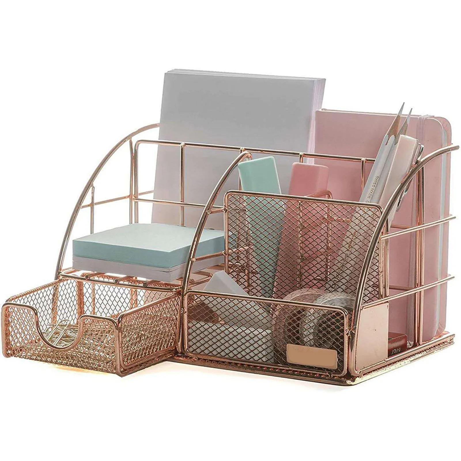 

Desktop Storage Box Rose Gold Mesh Metal Office Supplies Accessories with Drawer for Home Office Makeup Organizer органайзер