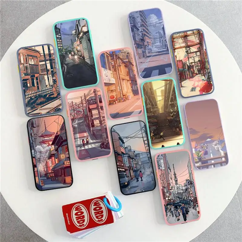 

Japanese Anime Hand Painted House scenery Phone Case for iPhone X XR XS 7 8 Plus 11 12 13 pro MAX 13mini Translucent Matte Case