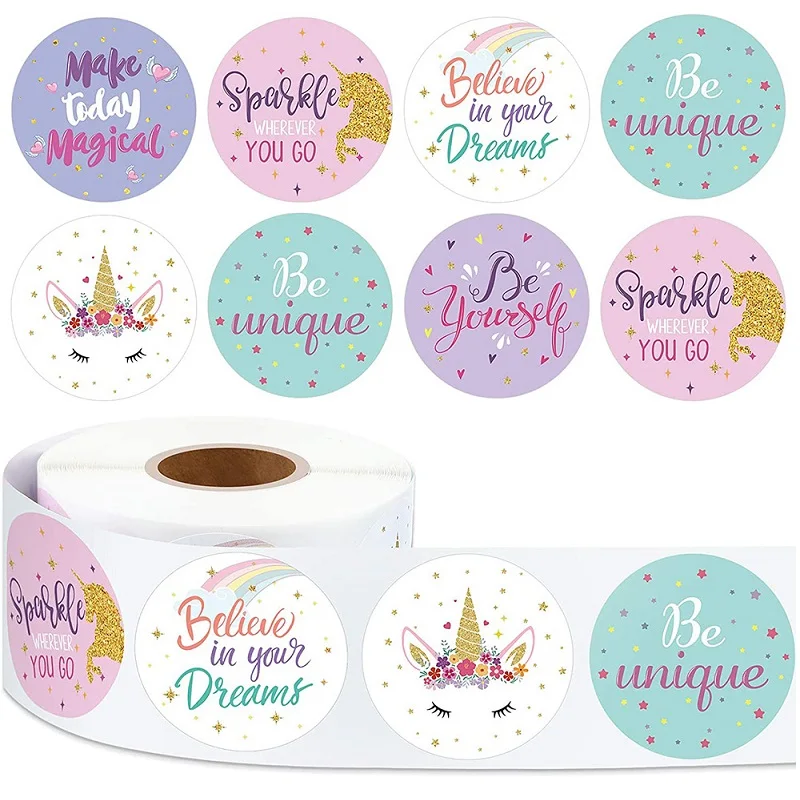 

500pcs Roll Birthday Gift Seal Labels Adhesive Round Paper Stickers Kids Happy Birthday Unicorn Party Decor Thank You Sticker