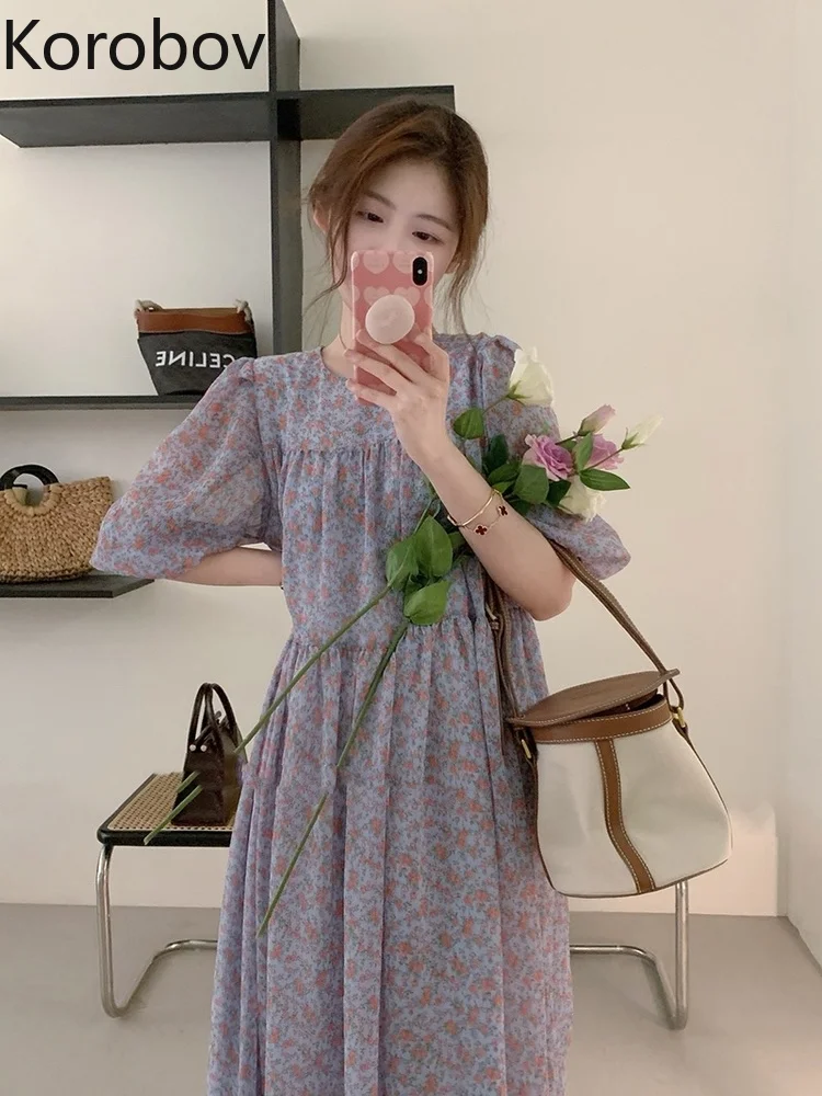 

Платье Korobov с нежным цветочным принтом, простое темпераментное милое модное платье для женщин, лето 2022, женские платья