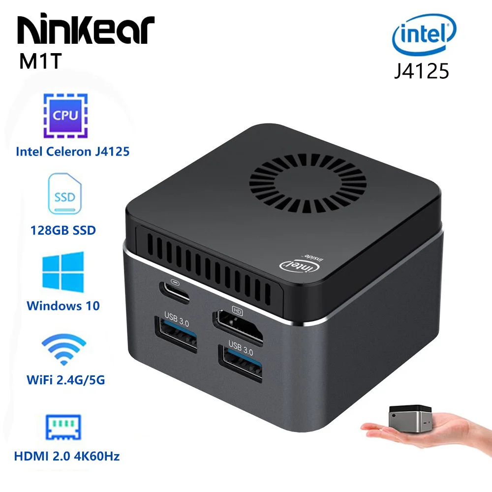 Ninkear J4125 M1T Mini PC Celeron LAN Port Win10 Win11 Linux 8G 128G 256G 512G 1T USB3.0 BT4.2 Dual WIFI 2.4G+5.8G Computer