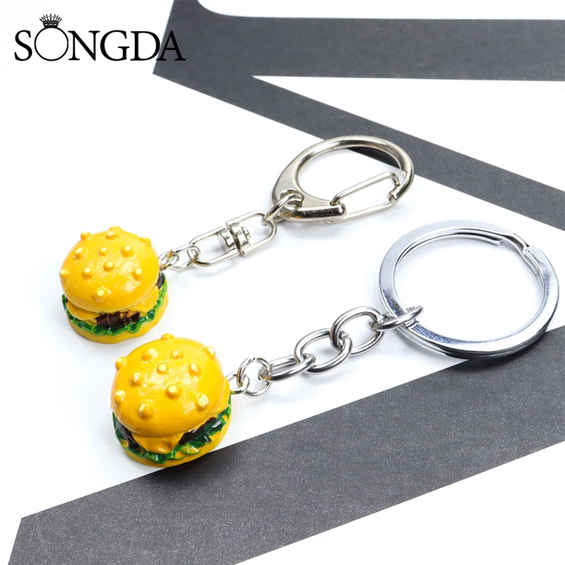

Cute Mini Resin Hamburger Keychain Funny Simulation Food Key Chain Bag Pendant Car Key Holder Keyring Accesories Girls Kids Gift