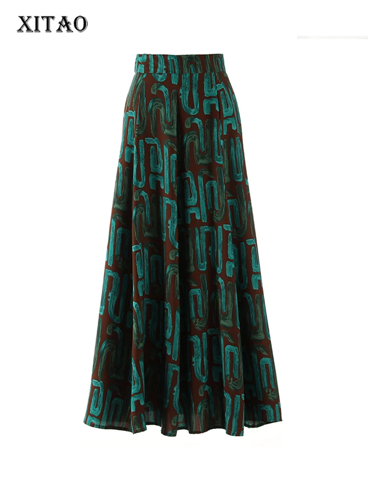 

XITAO Print Casual Skirts Women Korea 2023 Summer New Arrival Personality Fashion Loose All Match Elastic Waist Skirts DMJ1215