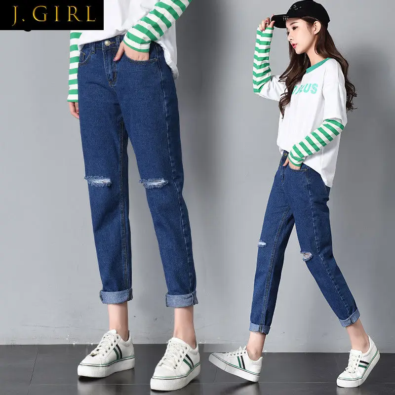 

Jeans Women Retro Design Hole Straight Ripped Jean Streetwear All-match Zipper Fly Loose Korean Style High Waist Denim Trousers
