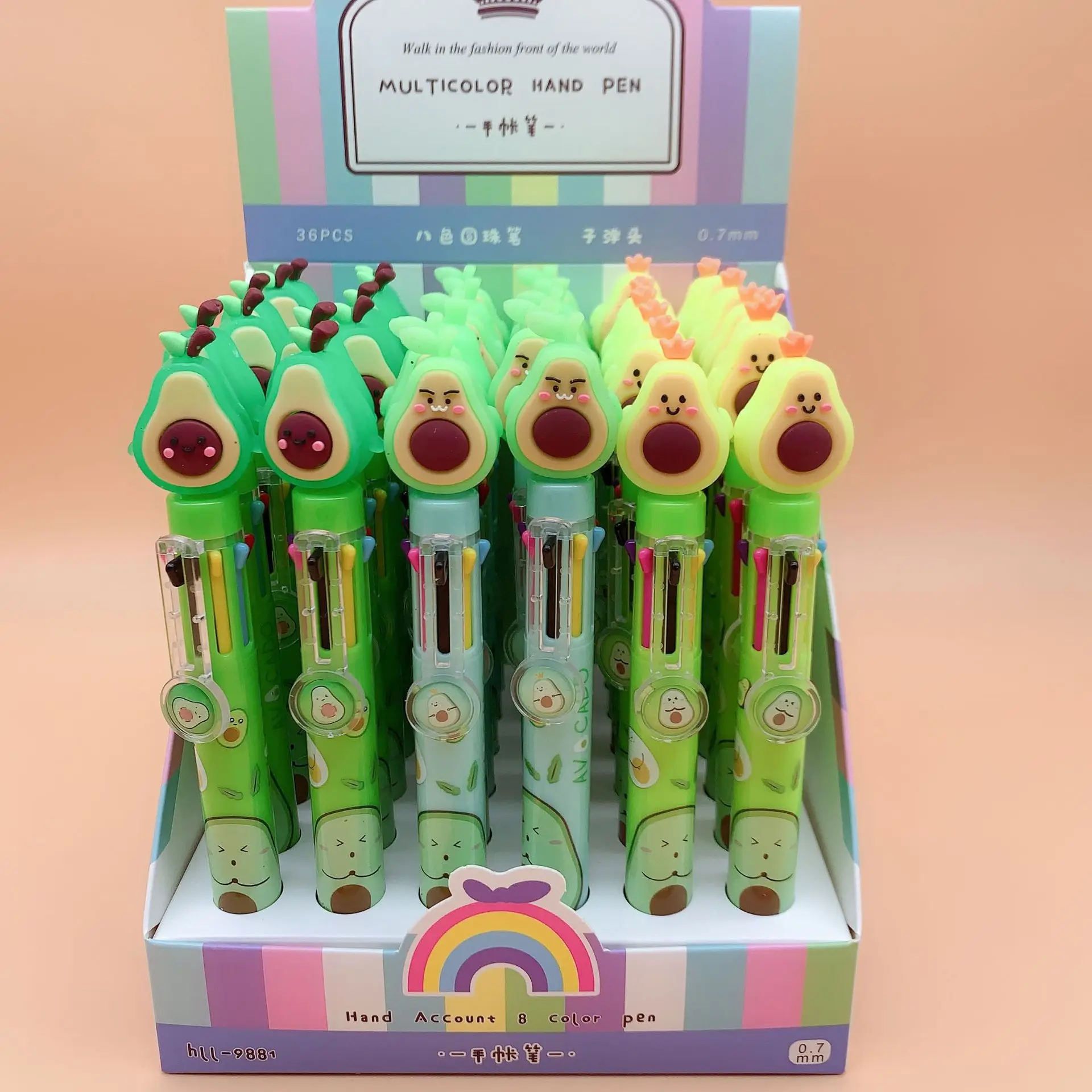 0.5mm Kawaii Cartoon Avocado 8 Colored Ballpoint Pen Cute Pens for School Kids Korean Stationery Office Supplies Gift Writing