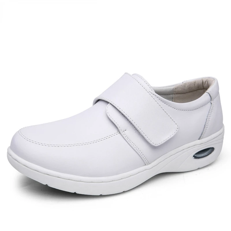 

2022 Four Seasons Woman Pure White Nurse Shoes Women Platform Soft Hook&Loop Air Cushion Casual Genuine Leather Shoes