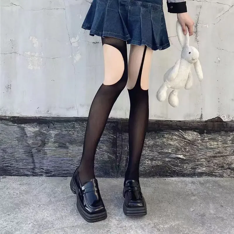Готические Асимметричные чулки женские леггинсы в стиле &quotЛолита&quot сетчатые