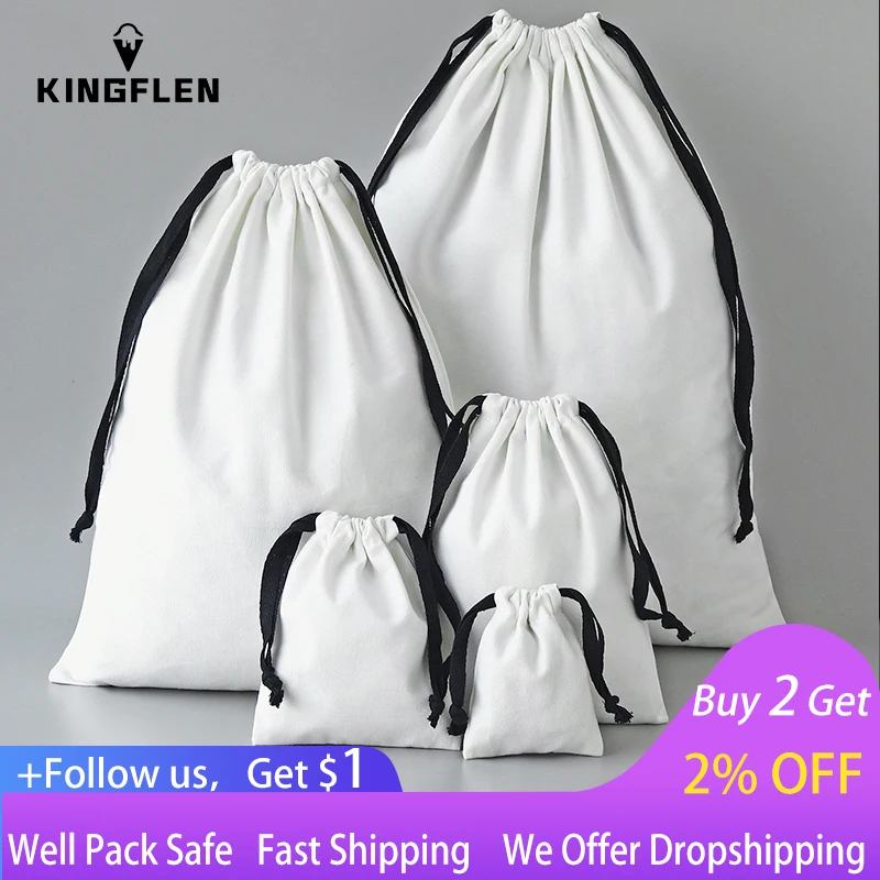 

1 Pcs Christmas Gift Canvas Cotton Bags with Black Drawstring High Quality Jewelry White Package Pouch Home Storage Dustbag