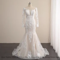 exquisite mermaid wedding dresses layered draped flower applique lace paillette floor length print high quality gowns robe de ma