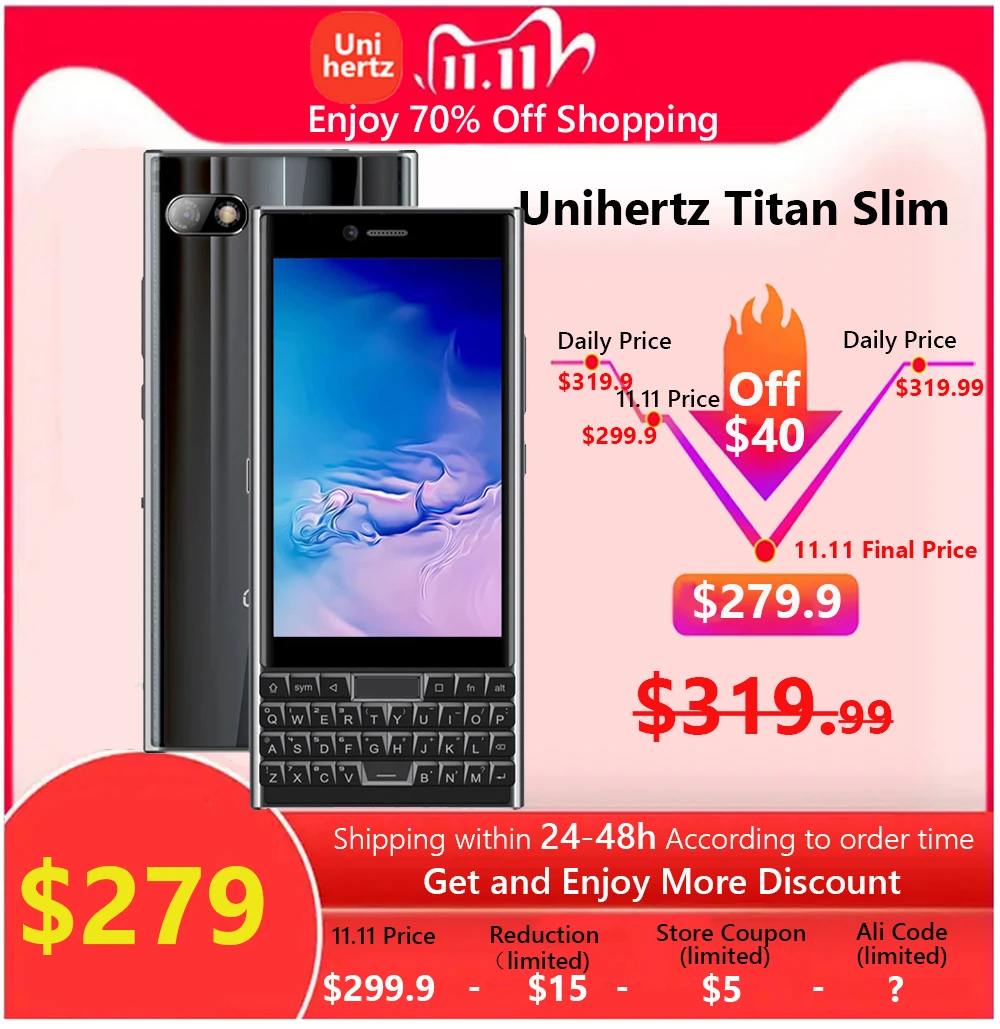 Ceny Unihertz TITAN SLIM Smartphone 6GB 256GB Android Angielski Rosyjski Klawiatura Qwerty Octa Core Telefon Komórkowy 4100mAh Telefon Komórkowy
