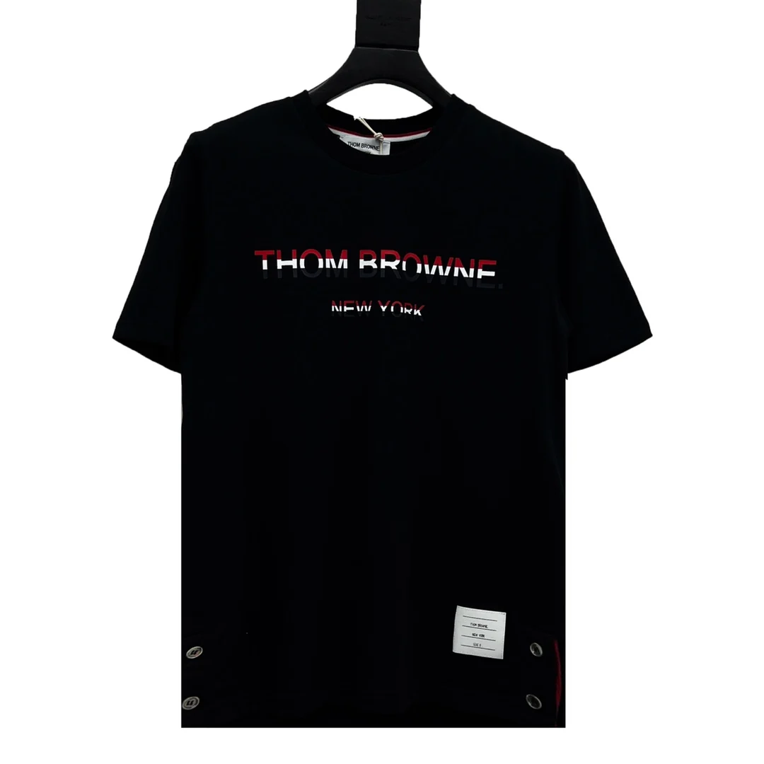 

TB THOM New Chest Gradient Letters Fashion Pure Cotton High Quality Men's Short Sleeves t shirt graphic t shirts
