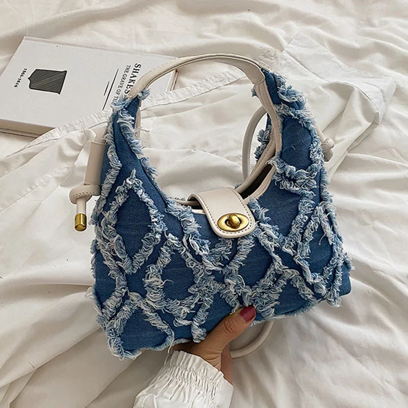 Брендовая женская Сумка Хобо летняя роскошная сумка высококлассная джинсовая