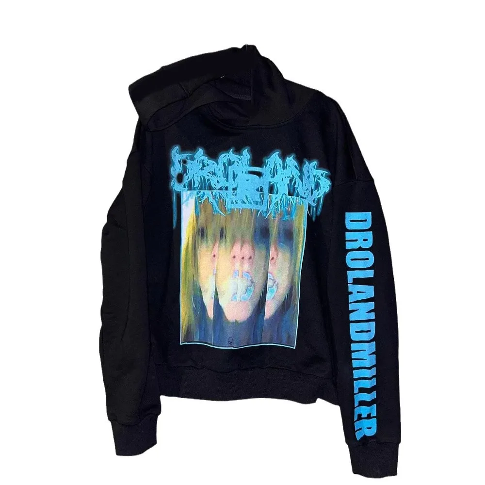 Y2k пуловер с длинными рукавами толстовка большого размера темная рисунком в