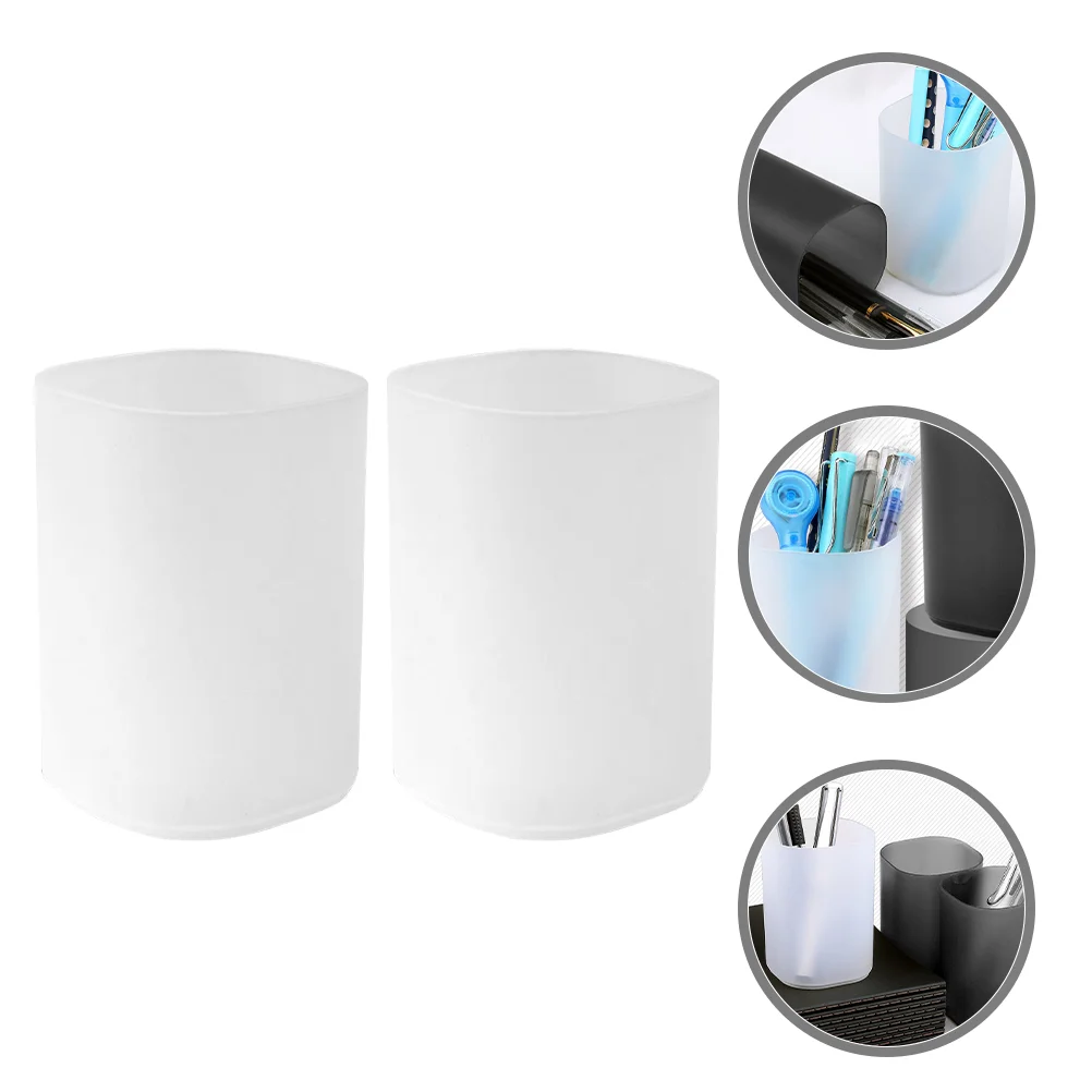 

2 Pcs Office Table Holder For Desk Makeup Brush Cup Container White Plastic Student