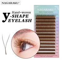 nagaraku brown yy shape hand woven premium synthetic mink eyelashes high quality soft natural meshy net cross false eyelashes
