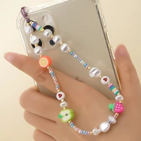 ins summer bohemia pearl phone chain for women girl fashion fruit beaded mobile strap phone case charm anti lost lanyard jewelry