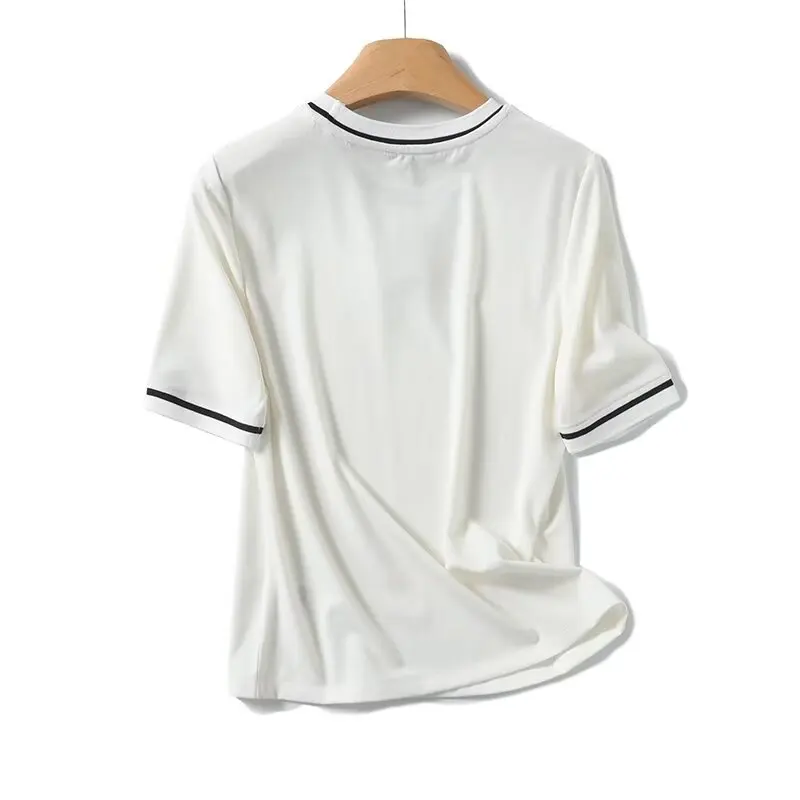 Модная контрастная хлопковая Футболка Maxdutti с круглым вырезом для лета