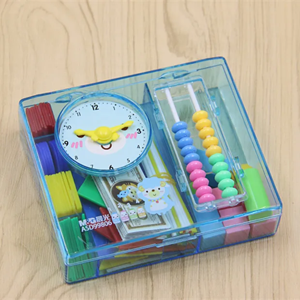 Student Math Teaching Tools Multifunction studing box include counter Geometry clock free shipping
