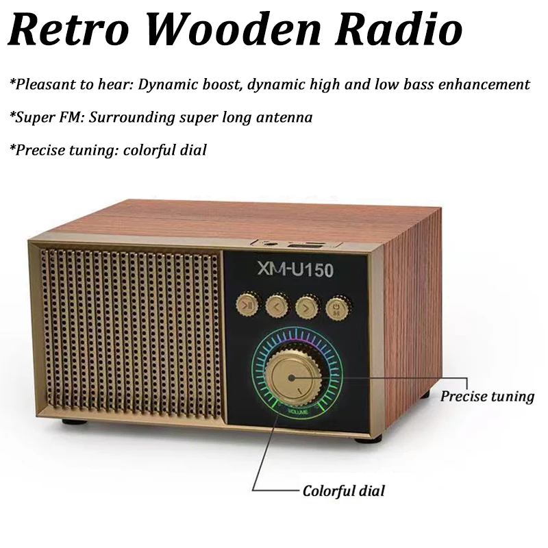 Портативный ретро радио fm-приемник деревянный Bluetooth динамик сабвуфер USB/TF/AUX MP3