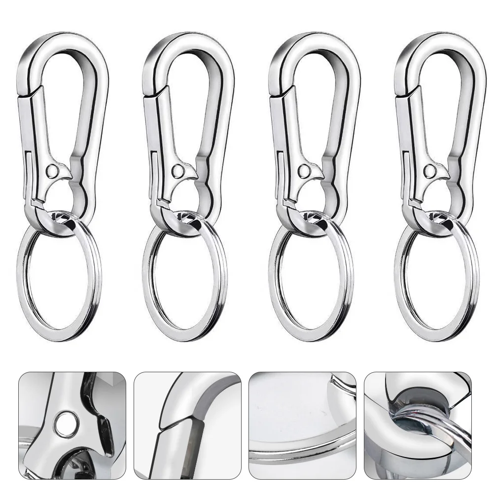 

5 Pcs Full Metal Key Chain Lovers Stainless Steel Hooks Zinc Alloy Portable Rings