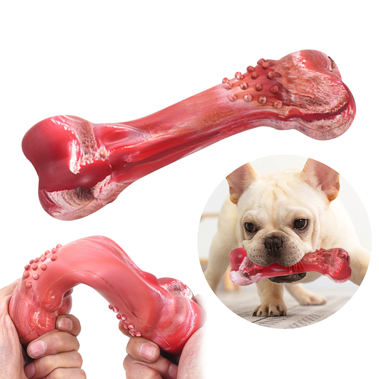 

Interactive Pet Toy Leaking Food Cleaning Indestructible Squeaky Sounding Bite Resistant Simulation Bone Molars Training Chewing