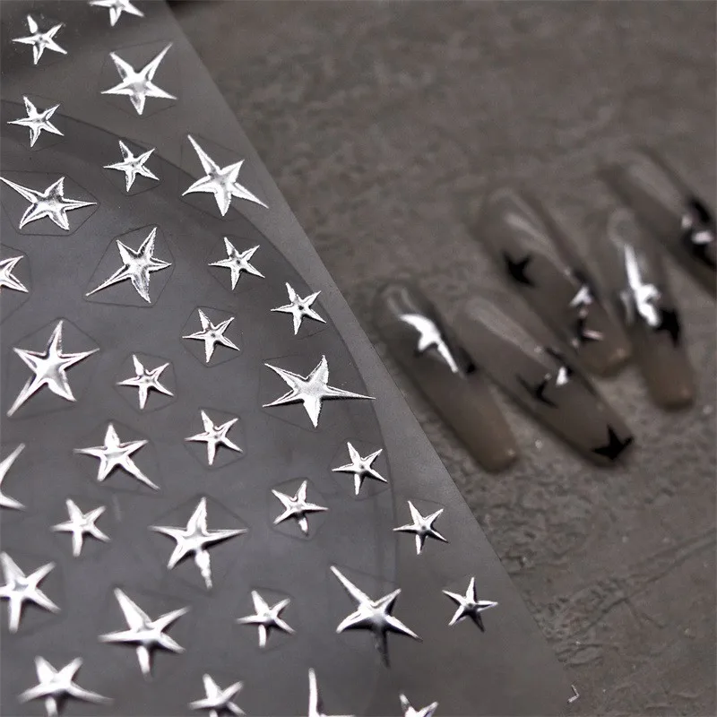 

7pcs 3D Metal Line Star Nail Sticker Metallic Striped Lines Y2K Tribal Fire Tatton Slider DIY Holographic Manicure Tips Decor *