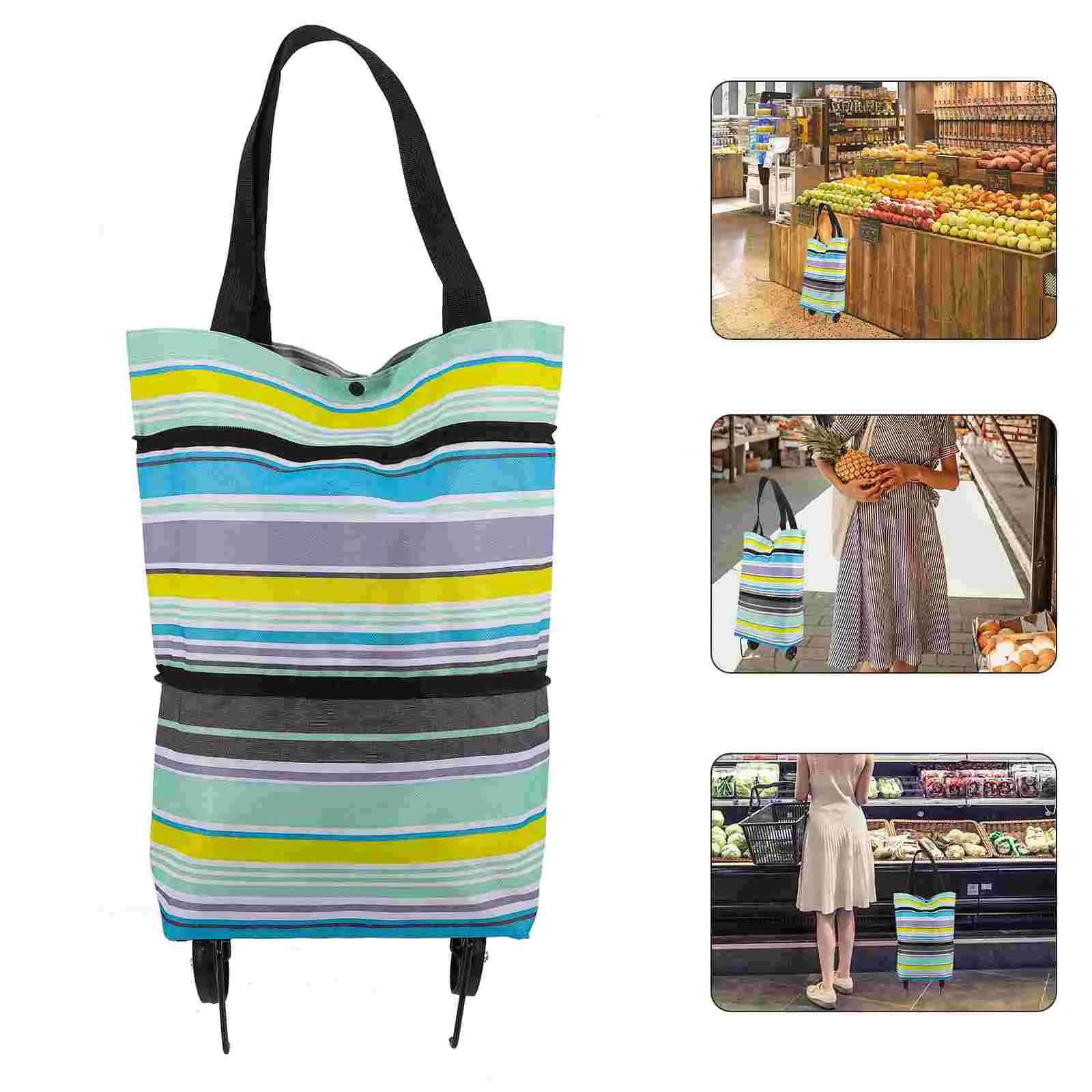 

Large Tie Rod Shopping Collapsible Tote Trolley Folding Bag Oxford Cloth Reusable Grocery Pouch Wagon Suitcase