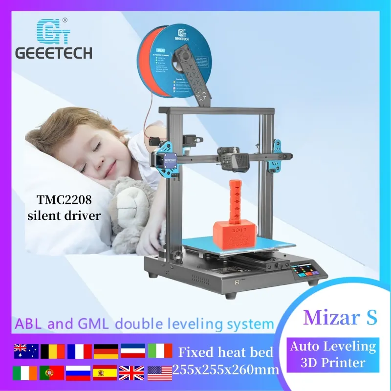 Geeetech Mizar S Auto-Leveling 3d Printing Machine, Fixed Heat Bed Dual Z-axis and Gear Extruder diy 3D Printer FDM with tmc2208