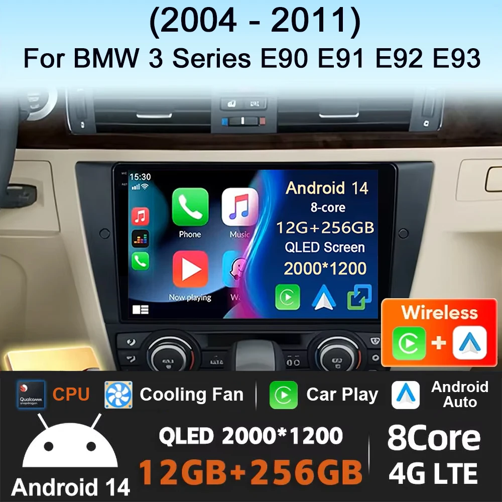 Автомобильный радиоприемник Android 14 для BMW E90 E91 E92 E93 3 серии беспроводной Carplay авто