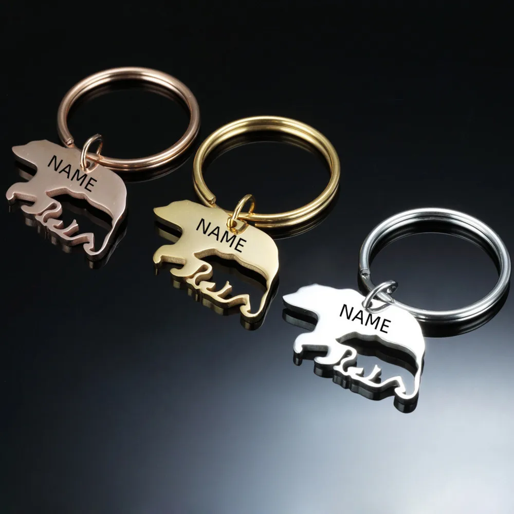 

JewelryR Custom Bear Name Keychain Personality Stainless Steel Animal Nameplate Keyring For Women Mom Jewelry Thanksgiving Gifts