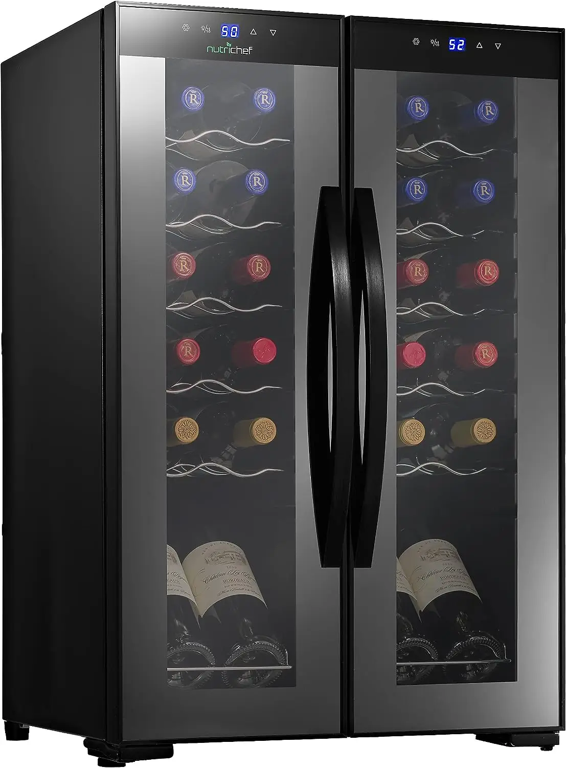 

Охладитель для белого и красного вина, отдельно стоящий компактный мини-холодильник для вина с цифровым управлением, 24 бутылки, двойная зона, черный